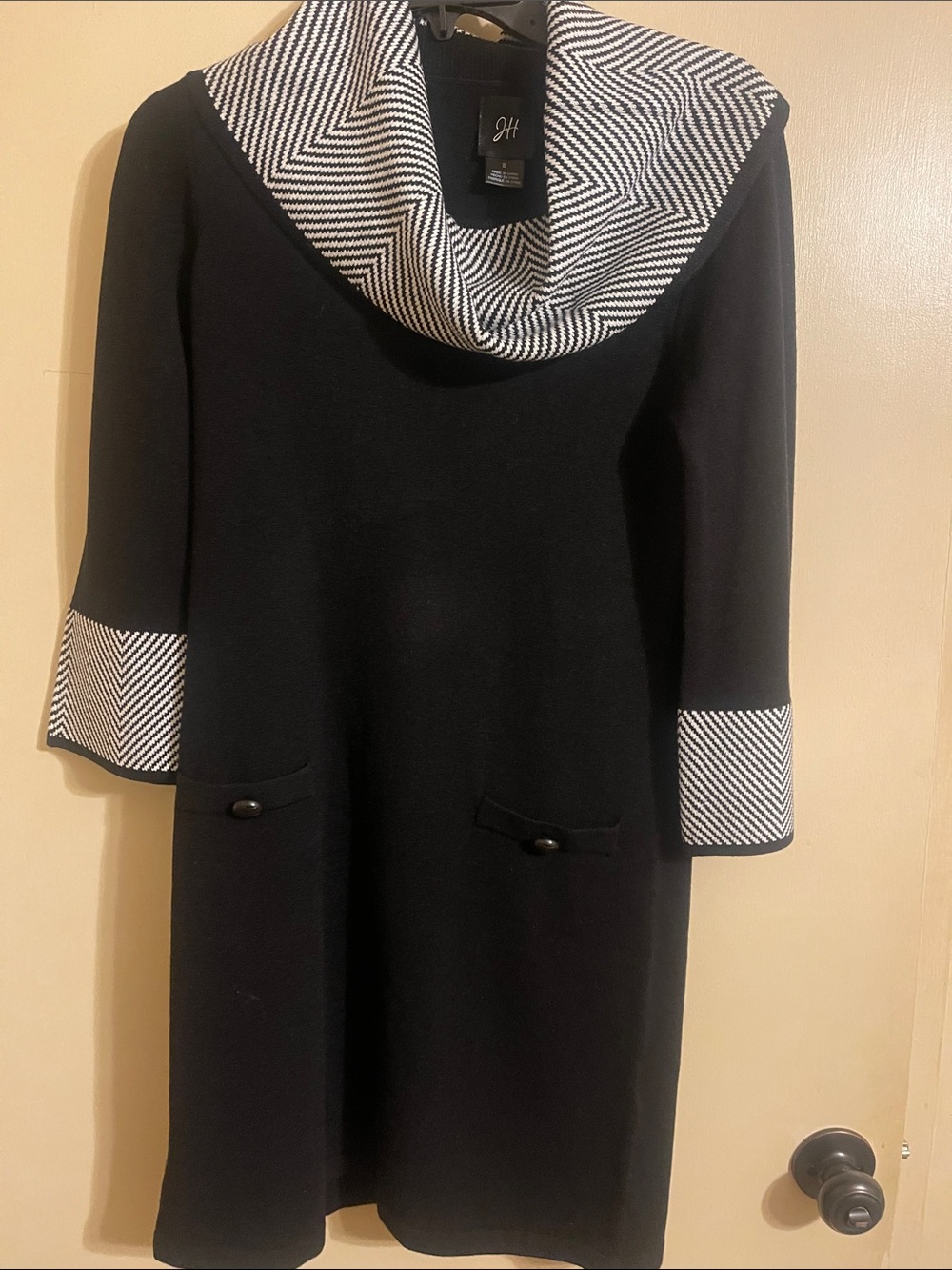JH Collectibles Black Dress with White Chevron Trim